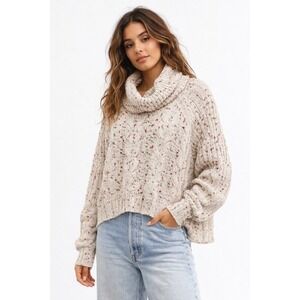 Les Serein Zenovia Cable Cowl Neck Sweater Womens L Off-White NWT